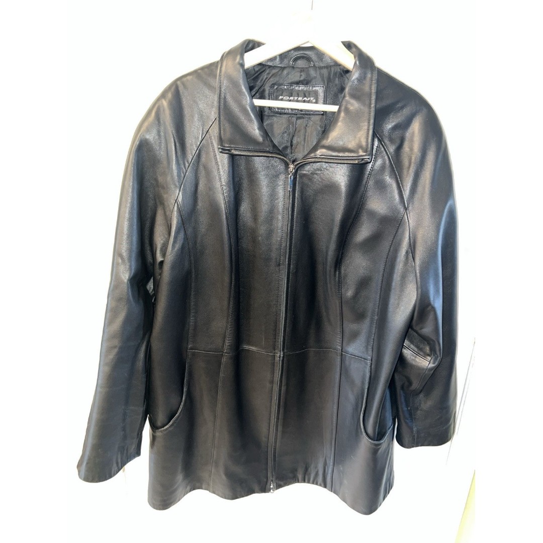 Portrait Leather Jacket Womens 1X Black Zippered Pockets Soft Lined Mid Length