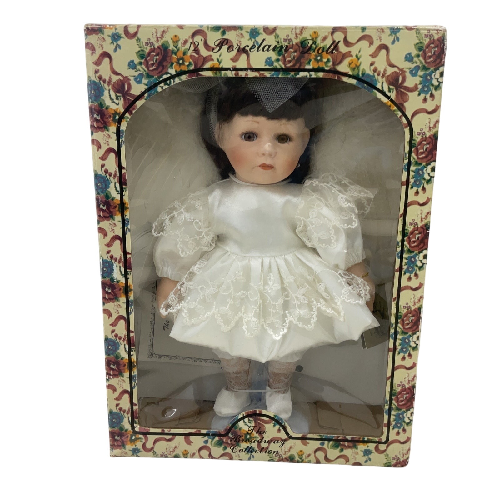 Broadway Collection Little Girl in White Dress Porcelain Doll Vintage In Box