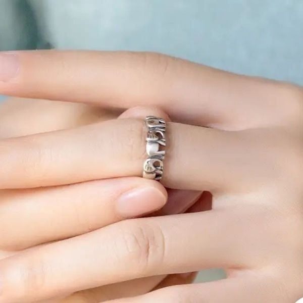 The Elephant Adjustable silver ring in 925 silver