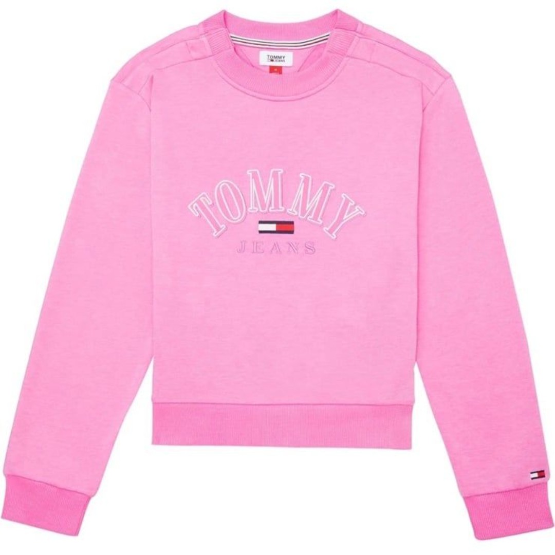 Tommy Hilfiger jeans embroidered crop sweatshirt hot pink