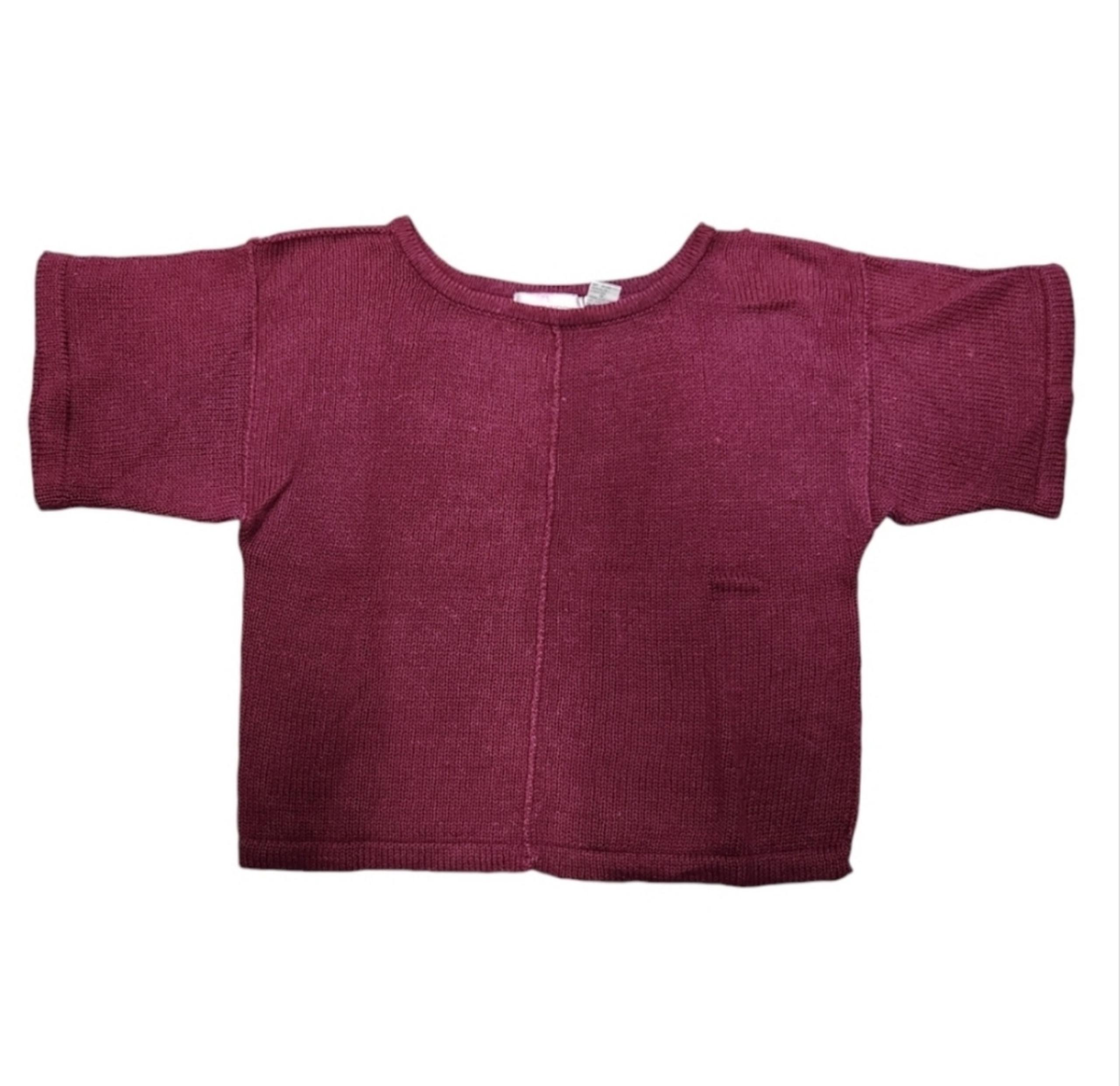 Vintage Sandra Ingrish Size Small Maroon Short Sleeved Knit Sweater