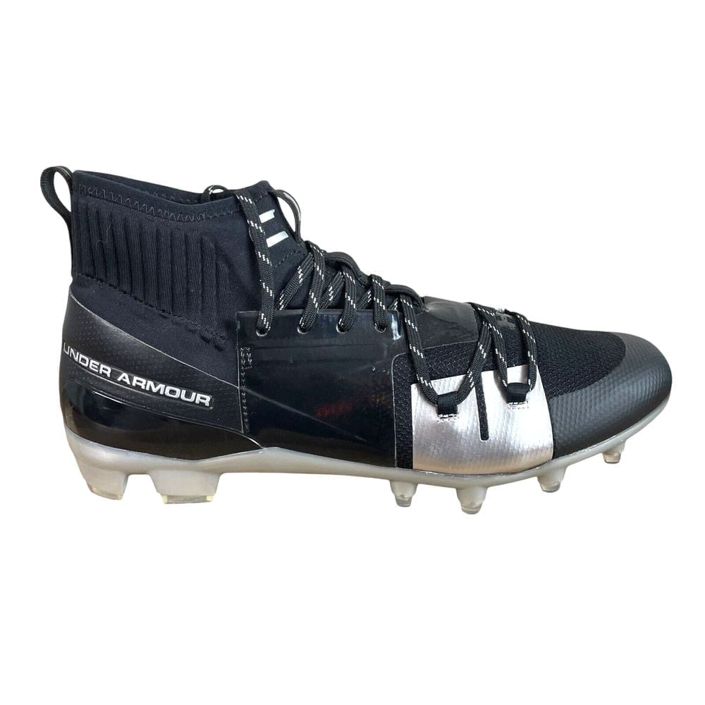 NEW Under Armour Mens C1N Cam Newton Football Cleats 12 Black Silver Lace Up