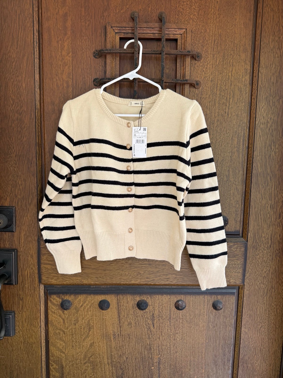 Mango Striped Cream and Black Women's Sweater Size M