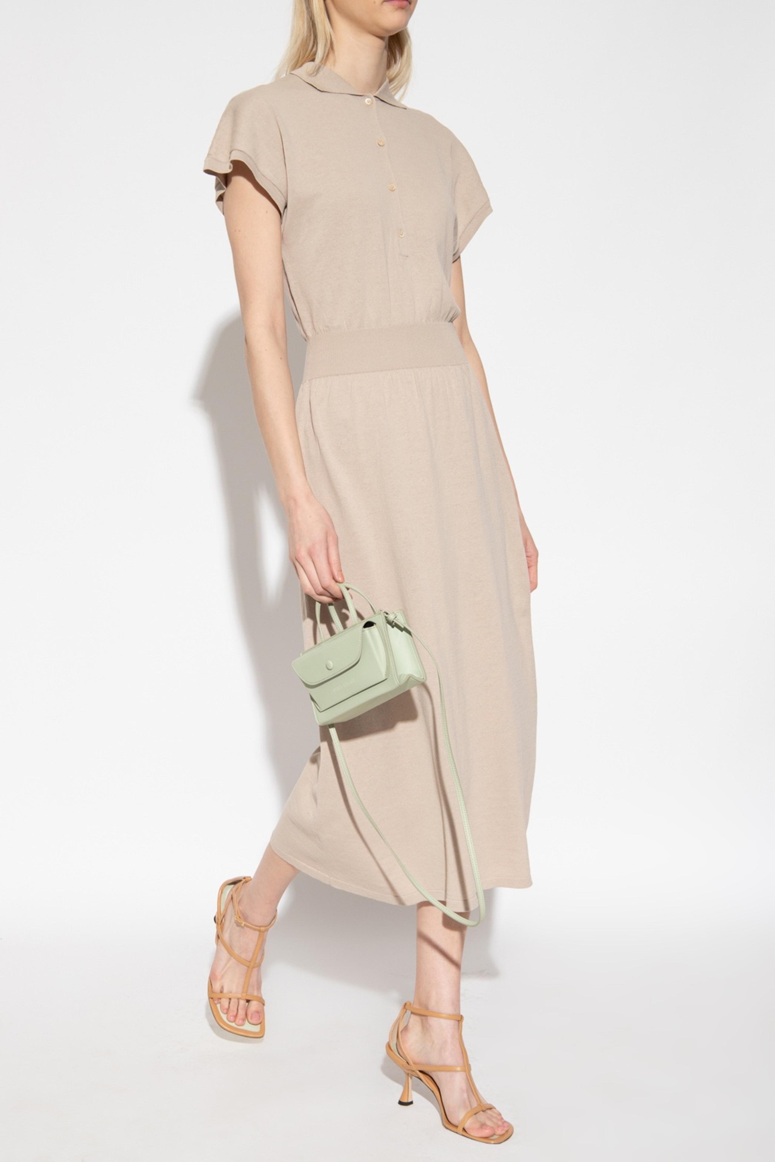 Toteme Dress Womens cotton  Midi Knit Collared Rayon Polo Dress L tan cream