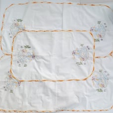 Vintage Hand Embroidered Table Runners Floral Woman Linens Set of 3