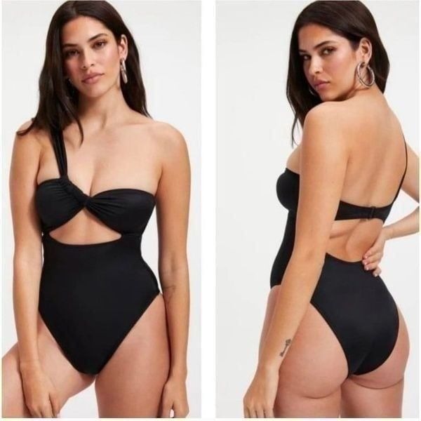 GOOD AMERICAN Bali Asymmetrical One Shoulder Cutout One Piece Swimsuit