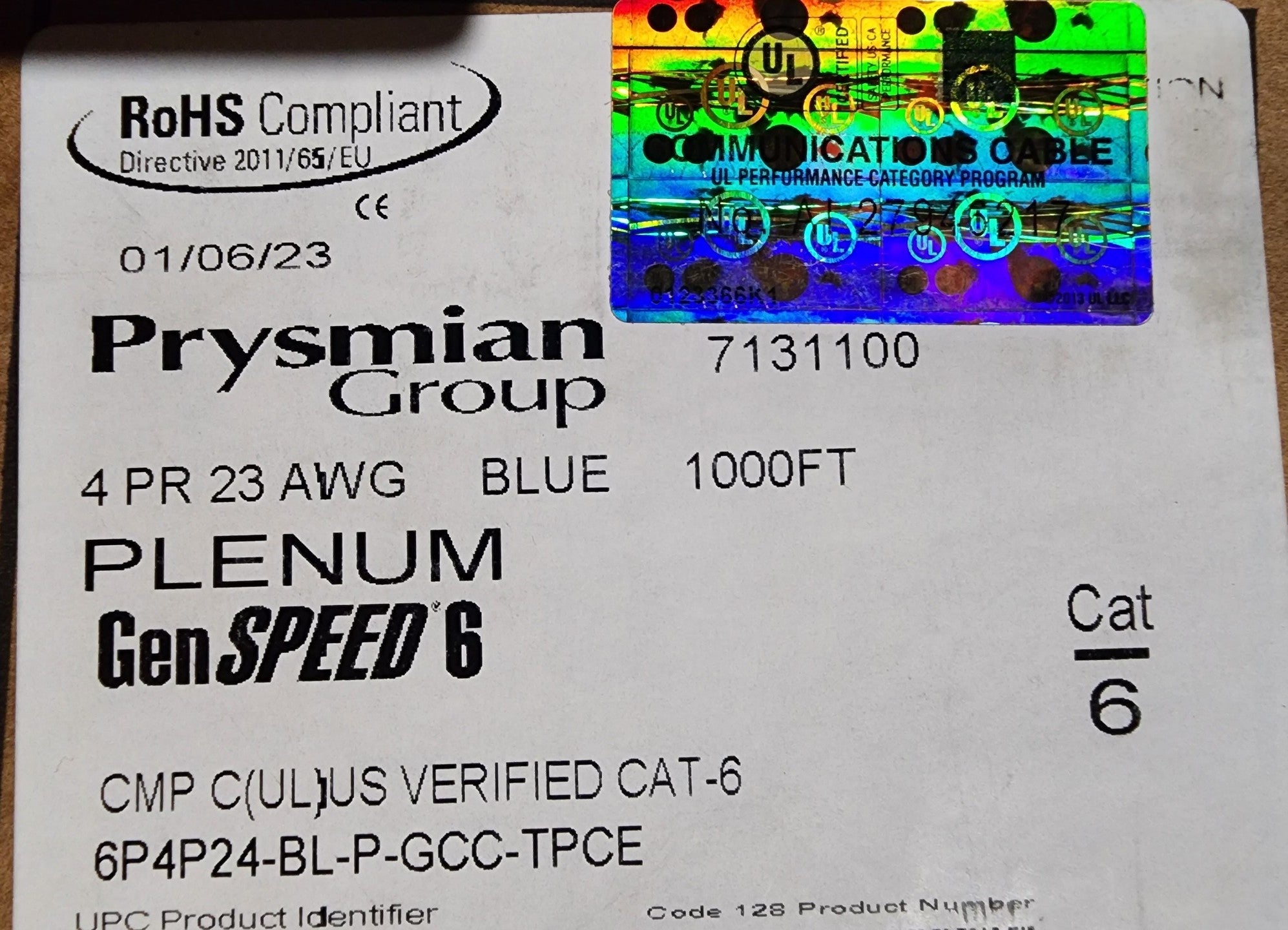 Prysmian Group GenSpeed6 Cat 6 Plenum Blue 1000ft