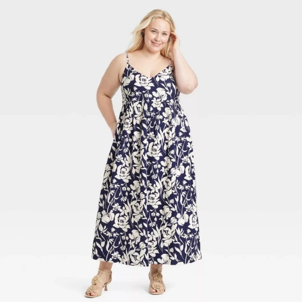 NWT Navy Floral Seersucker A-Line Maxi Dress Size XXL