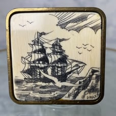 Vintage Scrimshaw Sailboat Nautical Solid Brass Belt Buckle
