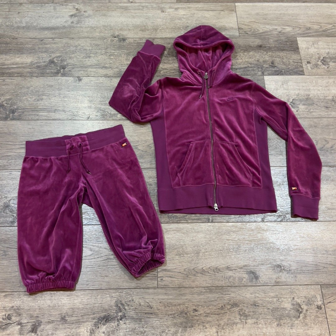 Vintage Y2K Nike Velvet Velour Purple Track Set Hoodie/Capris Women's Size Large