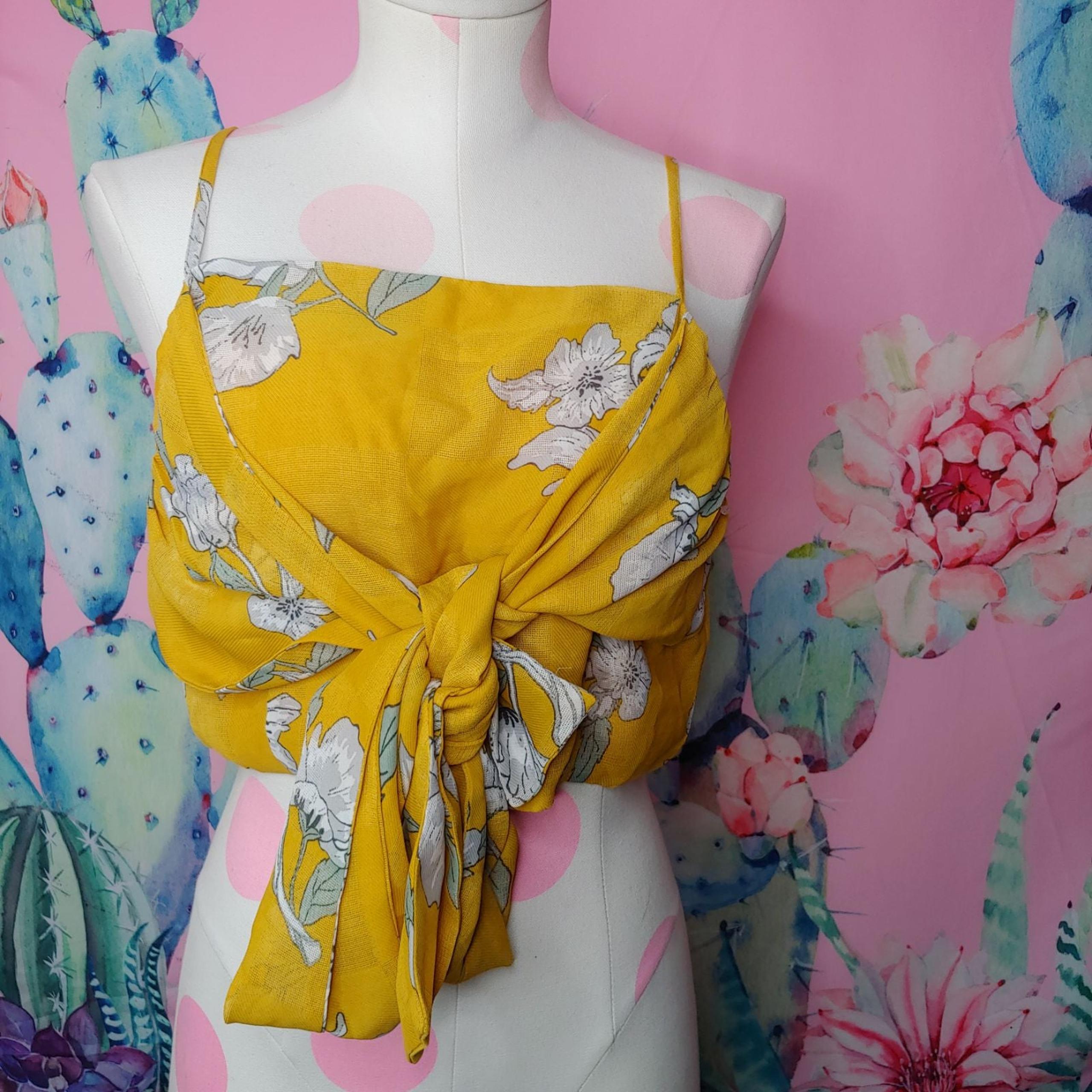 NWOT joa mustard poppy bow crop top M