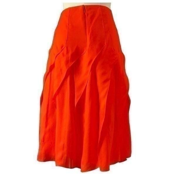 Carolina Herrera Womens Orange Drape Layered Ruffled Midi Silk Skirt Size 4