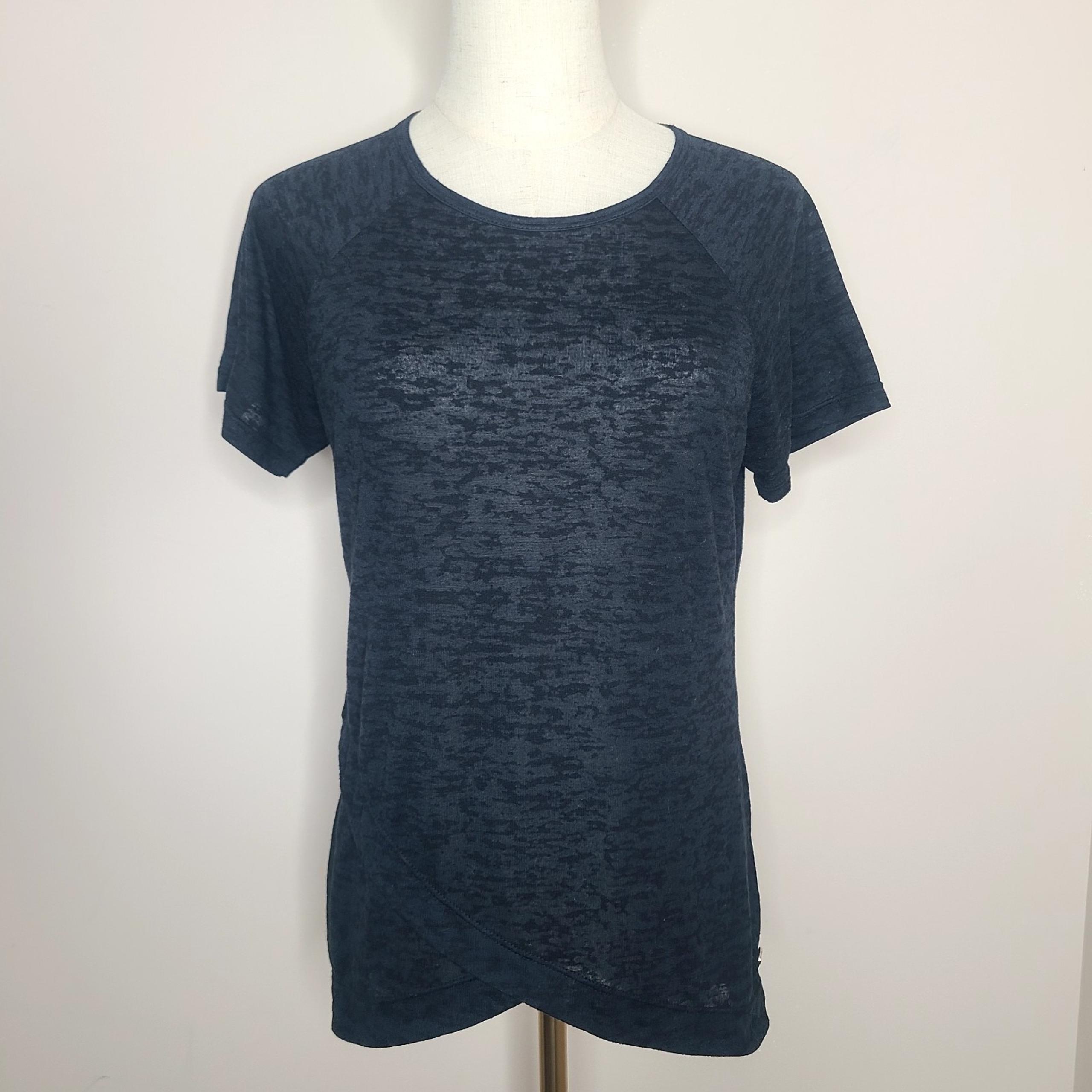 Blue Fish Womens Black Round Neck Semi Sheer Athletic T Shirt Brazil Size M/L
