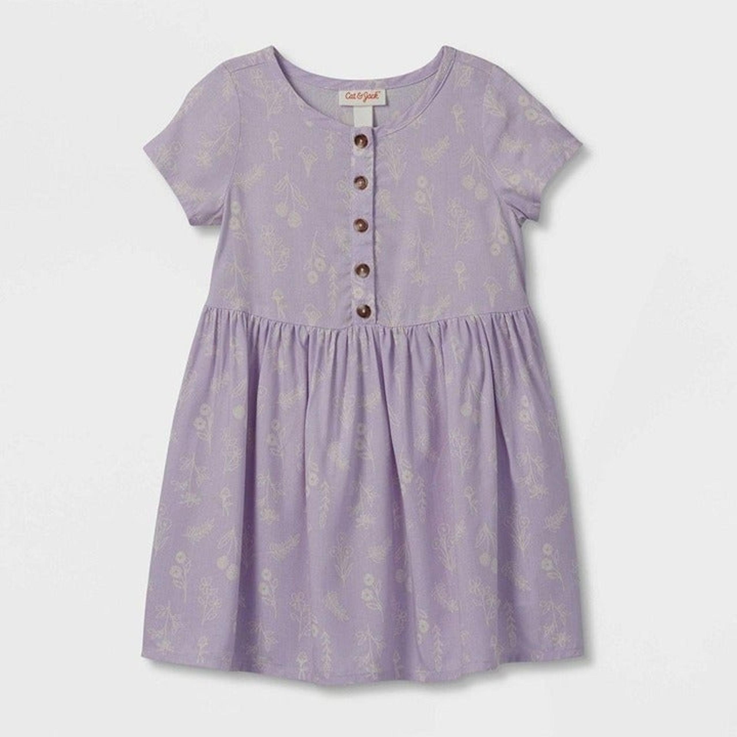 Toddler Girls Floral Button-Front Short Sleeve Dress - Cat & Jack Purple 2T