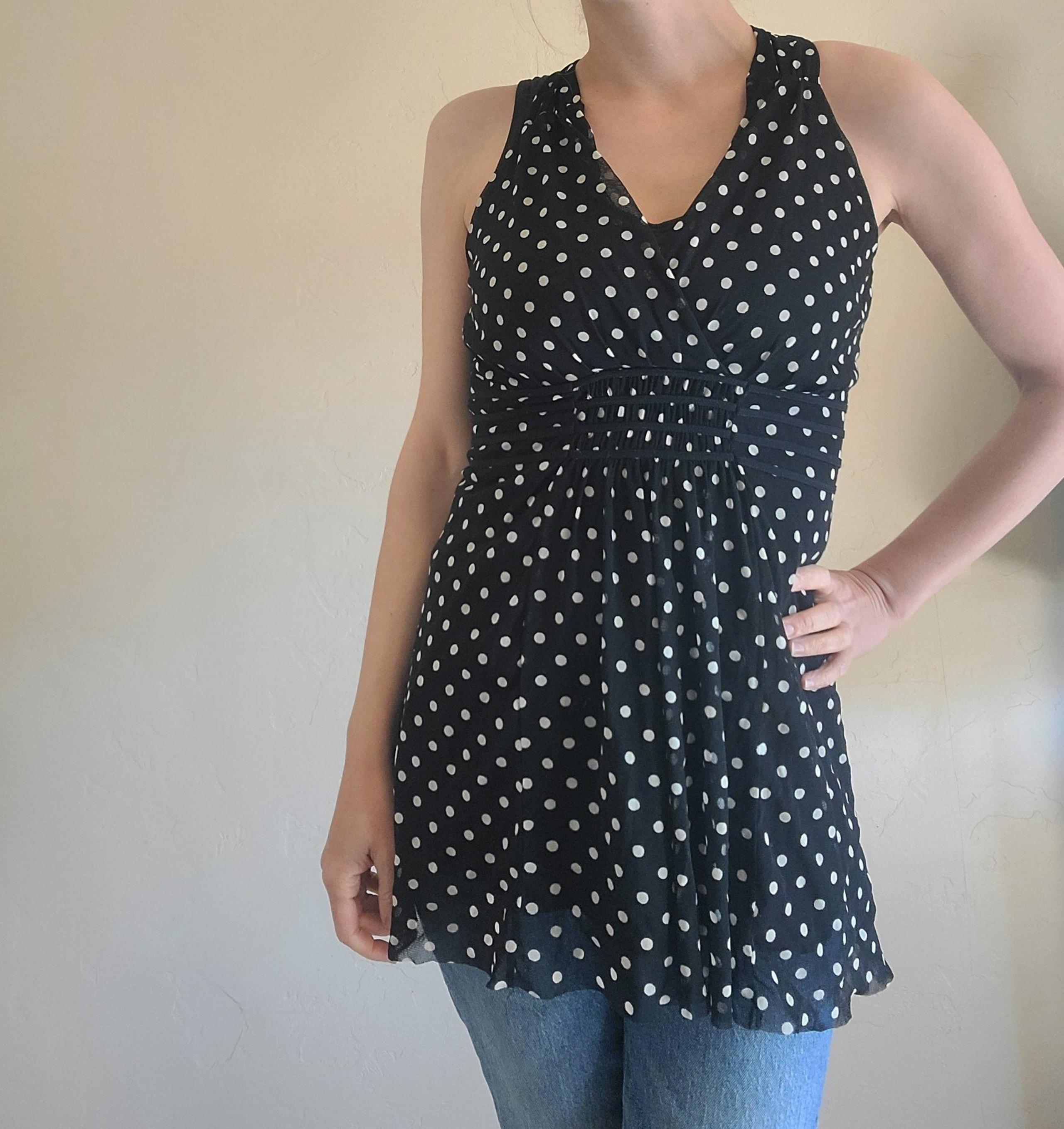 INC International Concepts Black and White Polka Dot Halter Top Size M