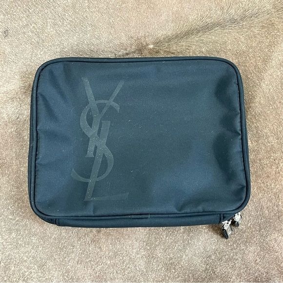 YSL Zip Set Yves Saint Laurent Satin Travel Logo Make Up Bag Clutch