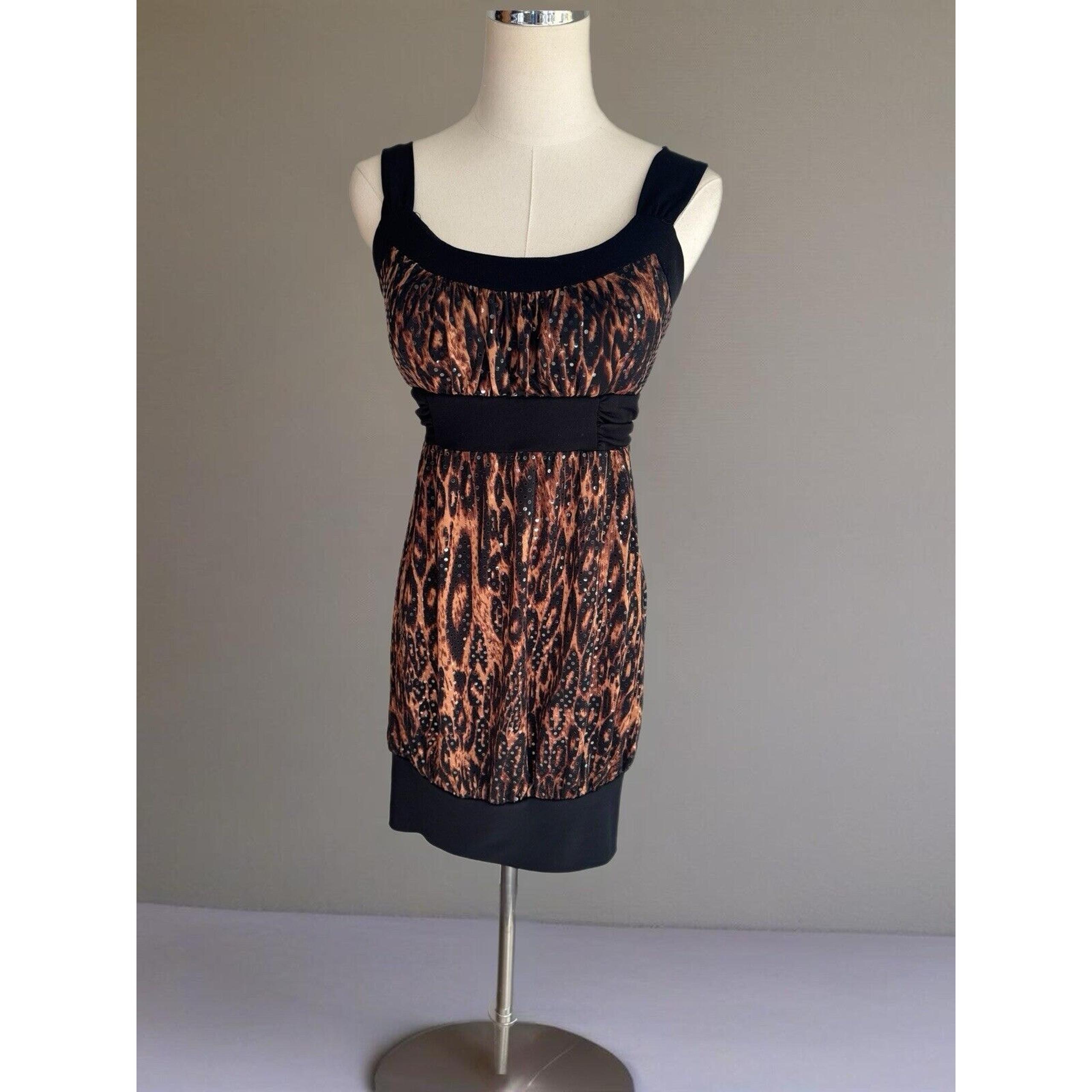 Vintage La Belle Tank Dress Med Animal Print Sequin Stretch Y2K Jersey Shore