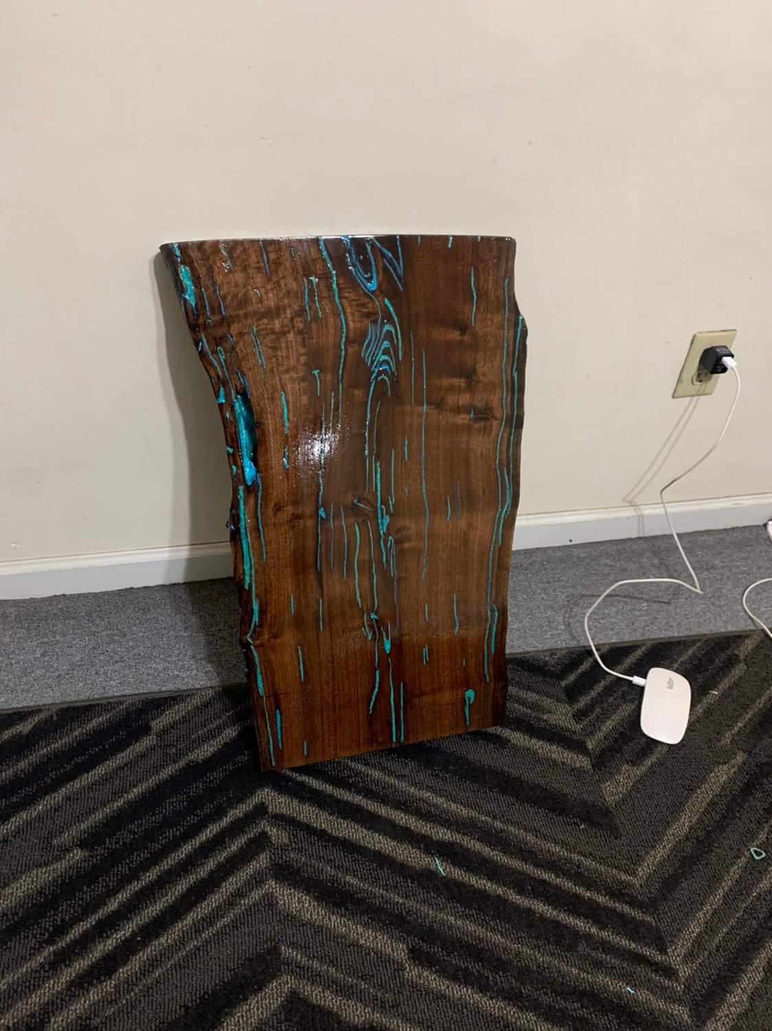 Glow epoxy black walnut slab
