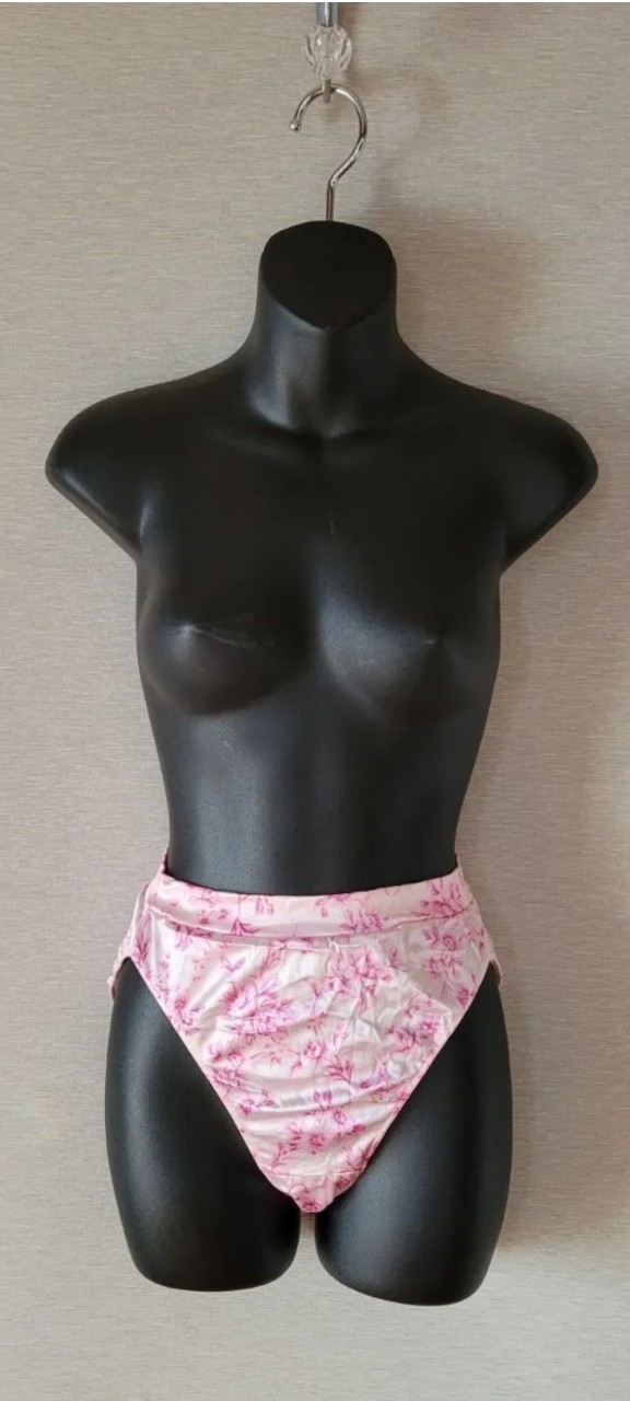 Vintage Victoria's Secret Silky Satin Second Skin Bikini Pink Floral Panty Med