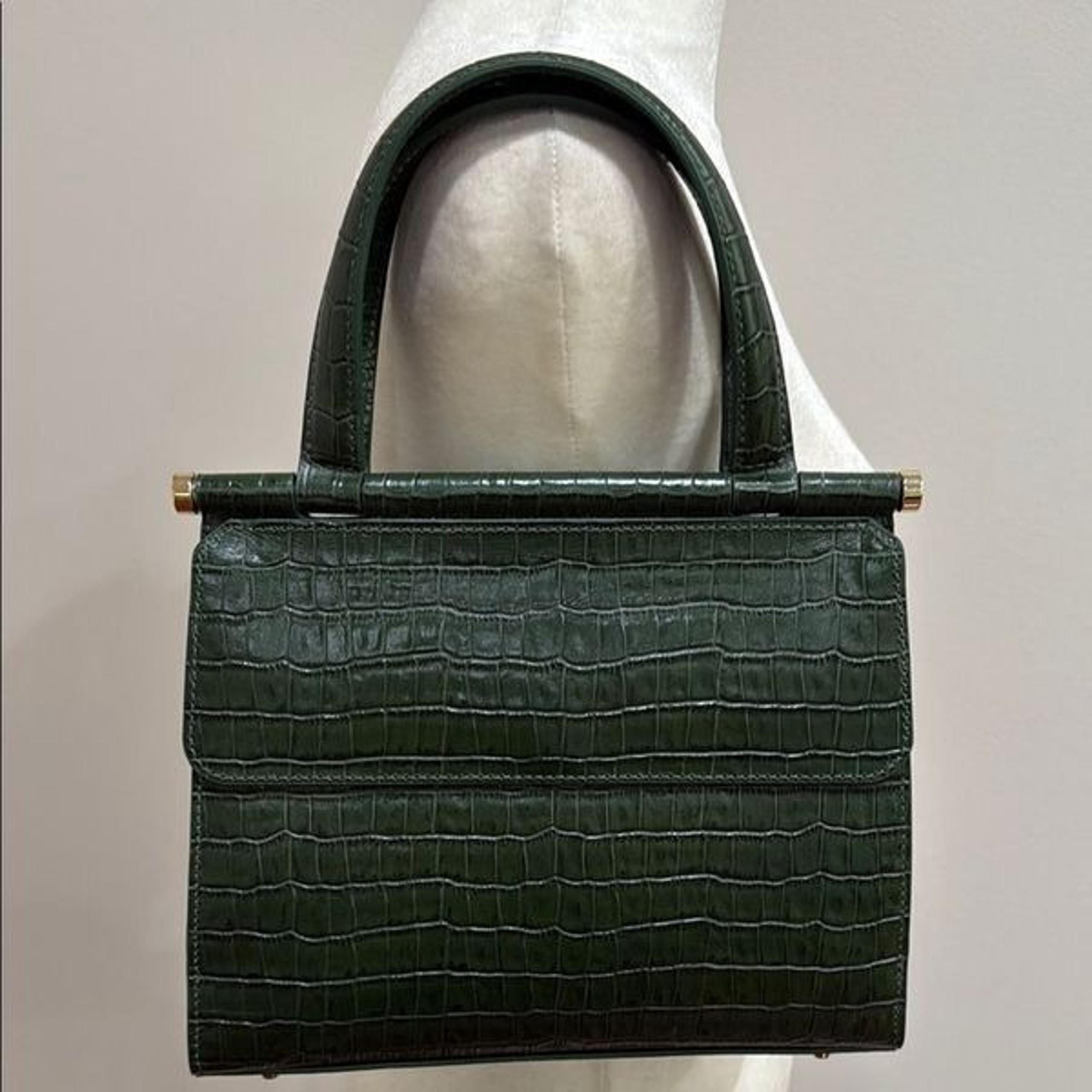 Anthropologie Neely & Chloe Green Crocodile-Embossed Genuine Leather Tote