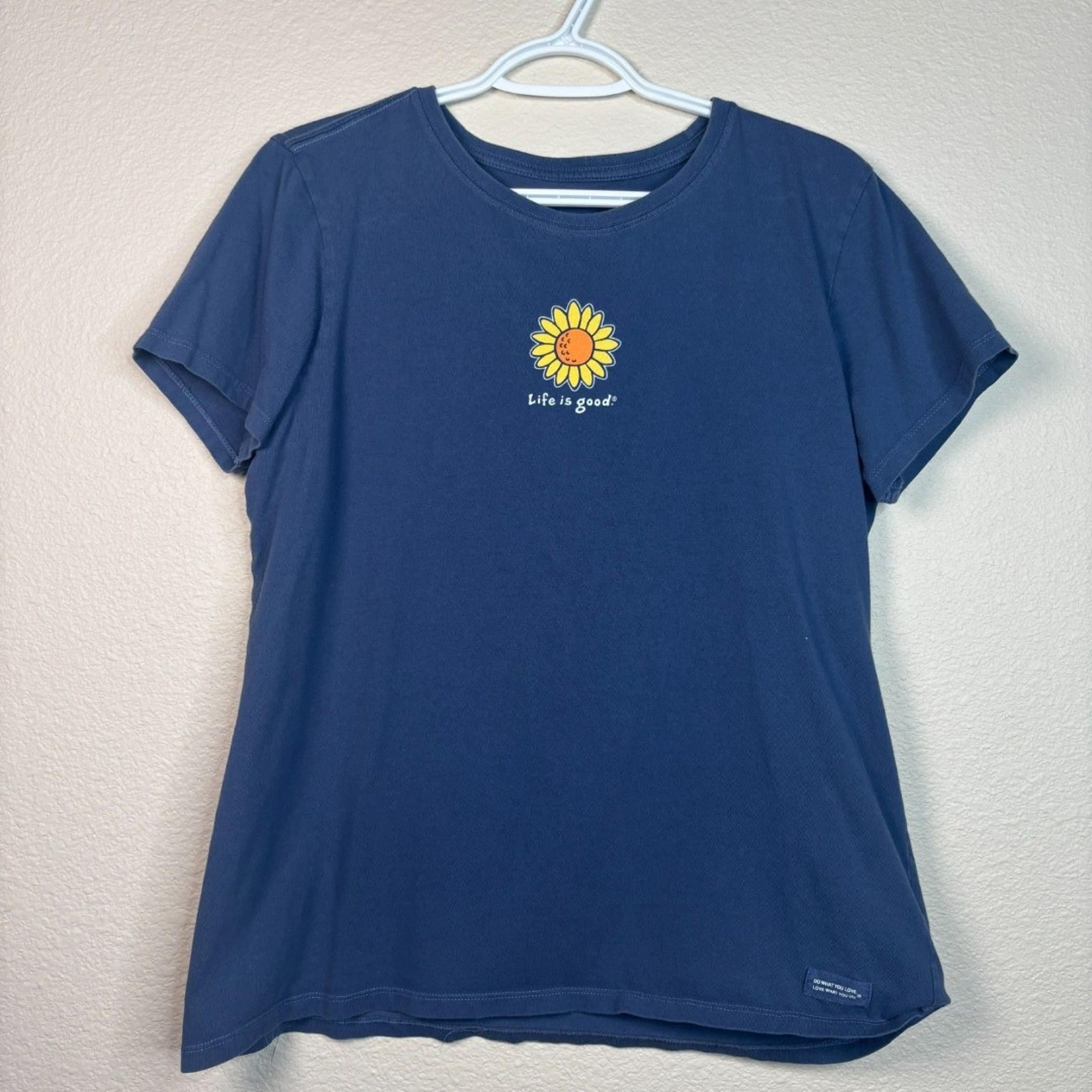 Life is good womens sunflower tee shirt size Large blue