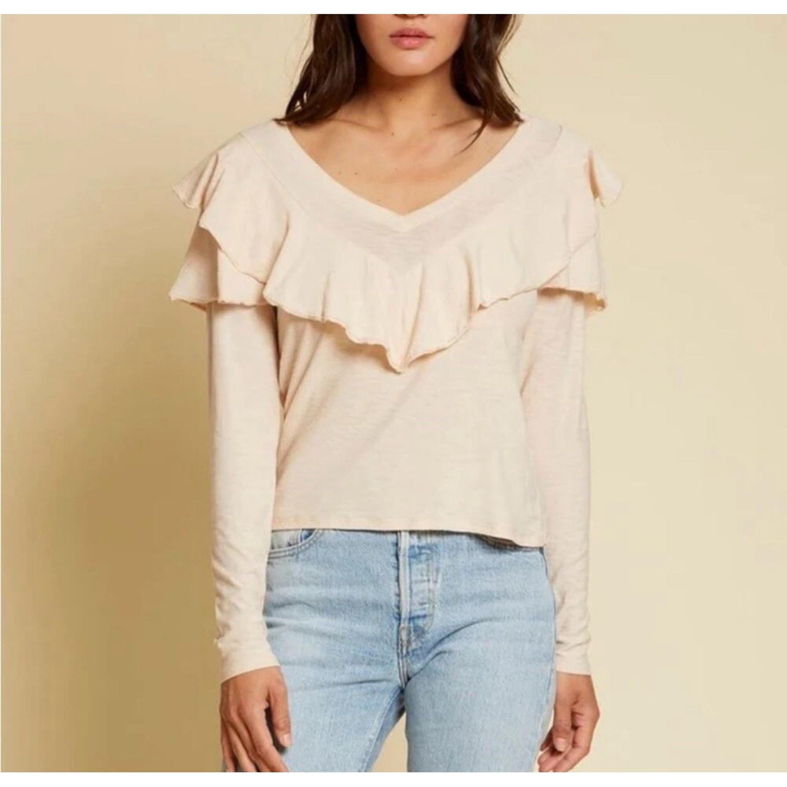 $ 115 Nation LTD Kelsey Romance Tee Women's Ruffled Top Pima Cotton Blouse S