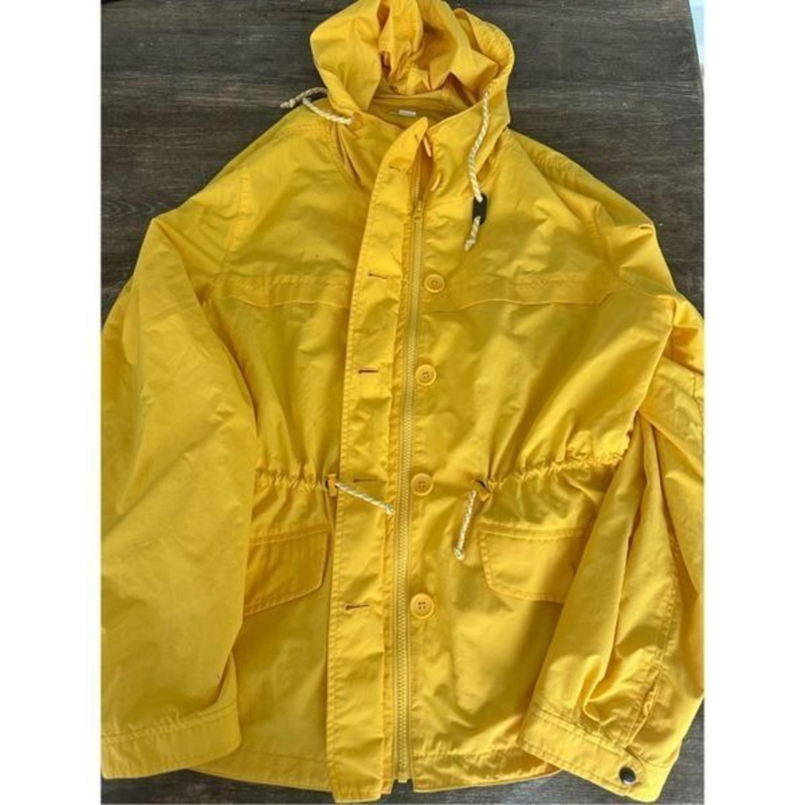 J.Crew women’s yellow lightweight raincoat/jacket with hood, size XL