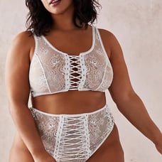 Torrid White Lace Up Bralette Set