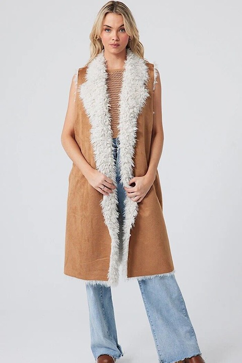 Ecote by Anthropology White Fuzzy Duster Jacket Double-sided wear Size S