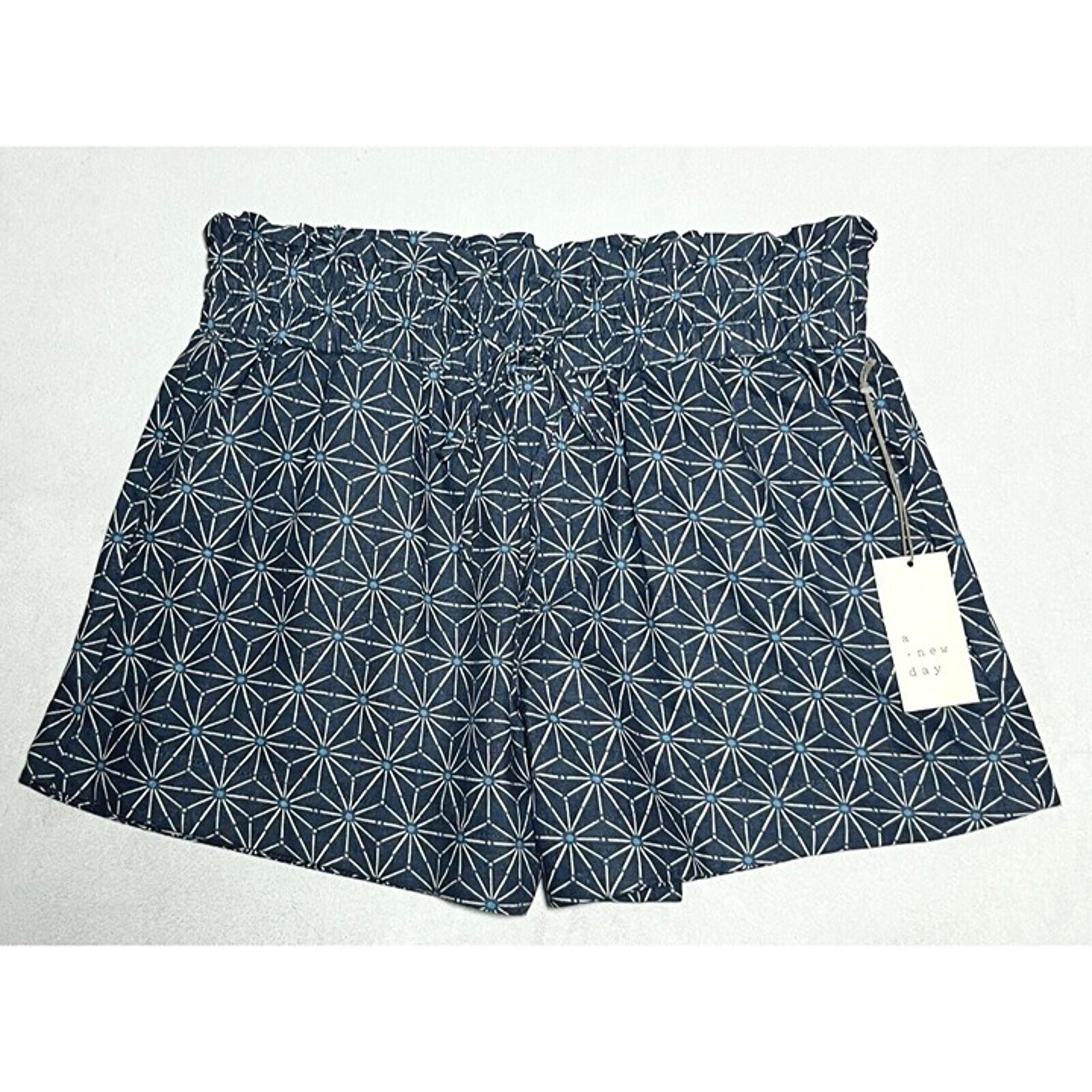 NEW Medium a new day High-Rise Linen Pull-On Shorts Drawstring Women's Blue