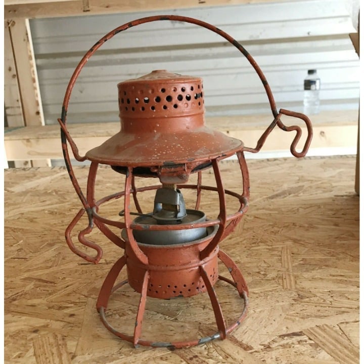 Antique DRESSEL Lamp RED METAL Railroad Lantern - Arlington