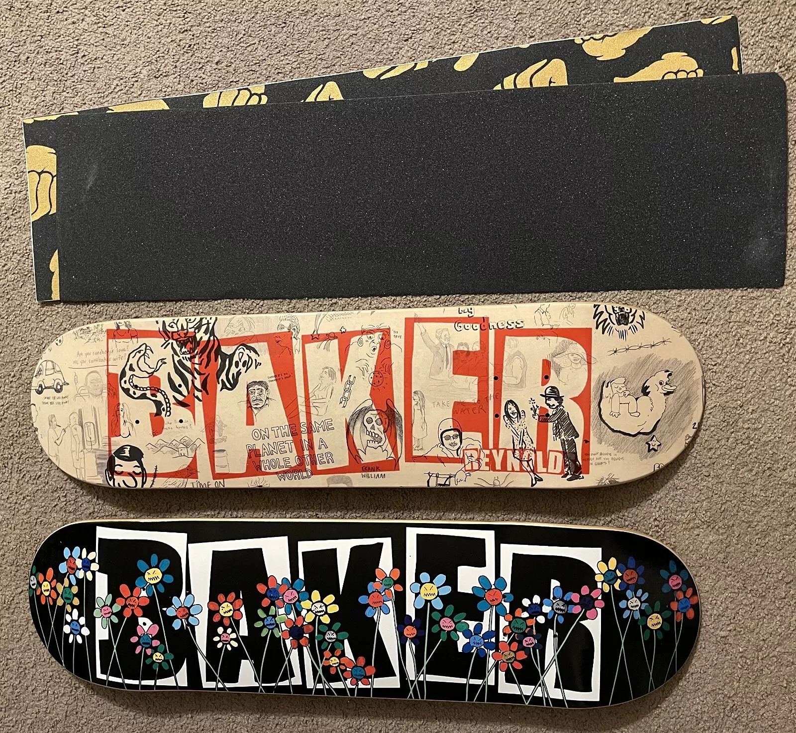 LOT: 2 BAKER Skateboards 8.0 Skateboard Decks Reynolds Doodles Theotis Flower