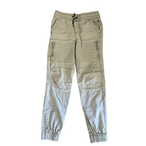 Ring of Fire Tan Cotton Spandex Jogger Track Pockets Zipper Pull On Elastic Wais