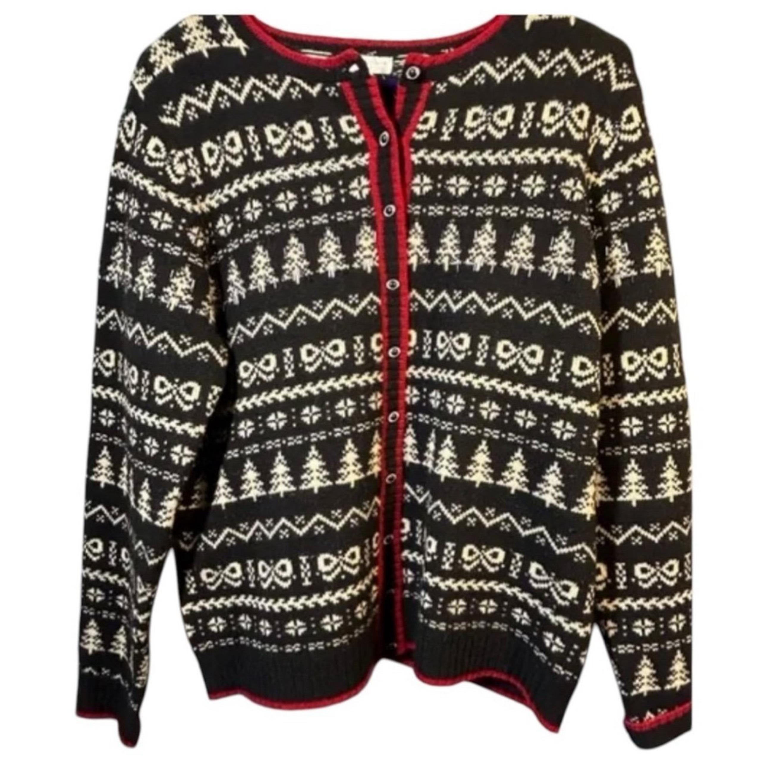 Charter Club Button Up Christmas Cardigan Sweater 100% Lambs Wool Sz M petite