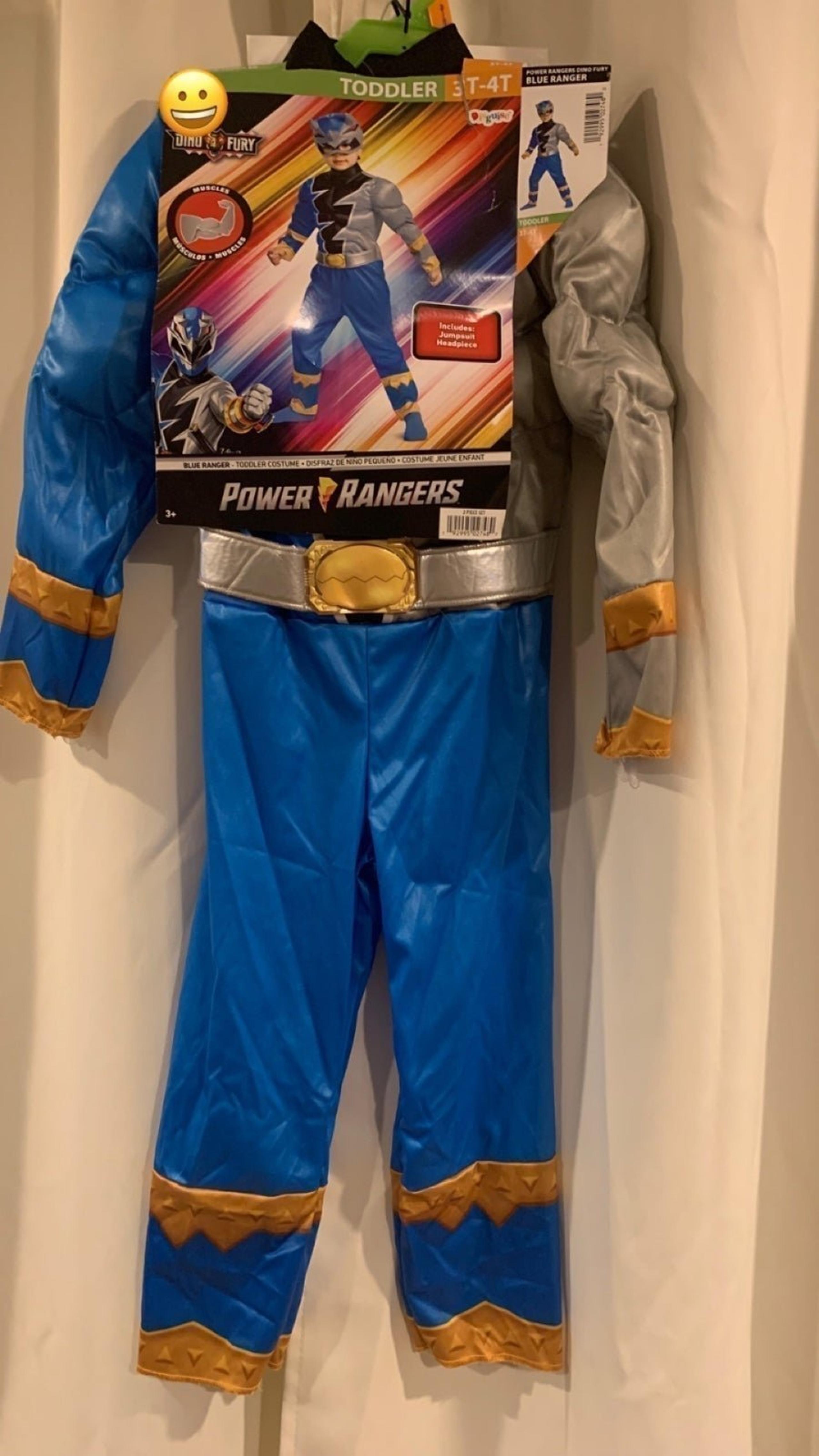 Dino Fury Power Ranger Toddler Boys Disguise Muscle Costume, Blue Size 3T-4T