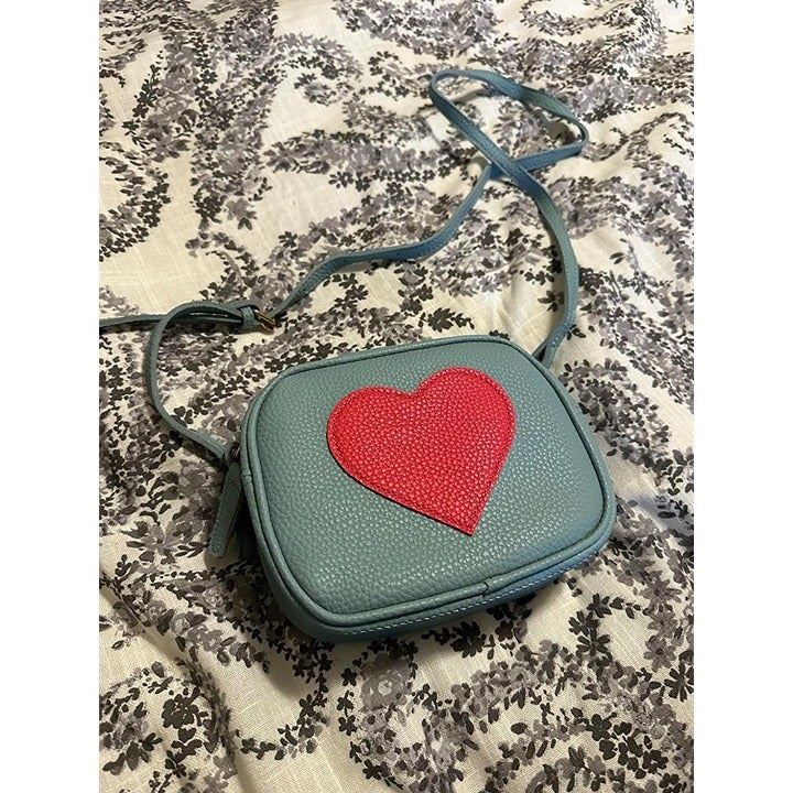 Women Sky Blue Heart Purse Small Crossbody Bag PU Leather with Tassel