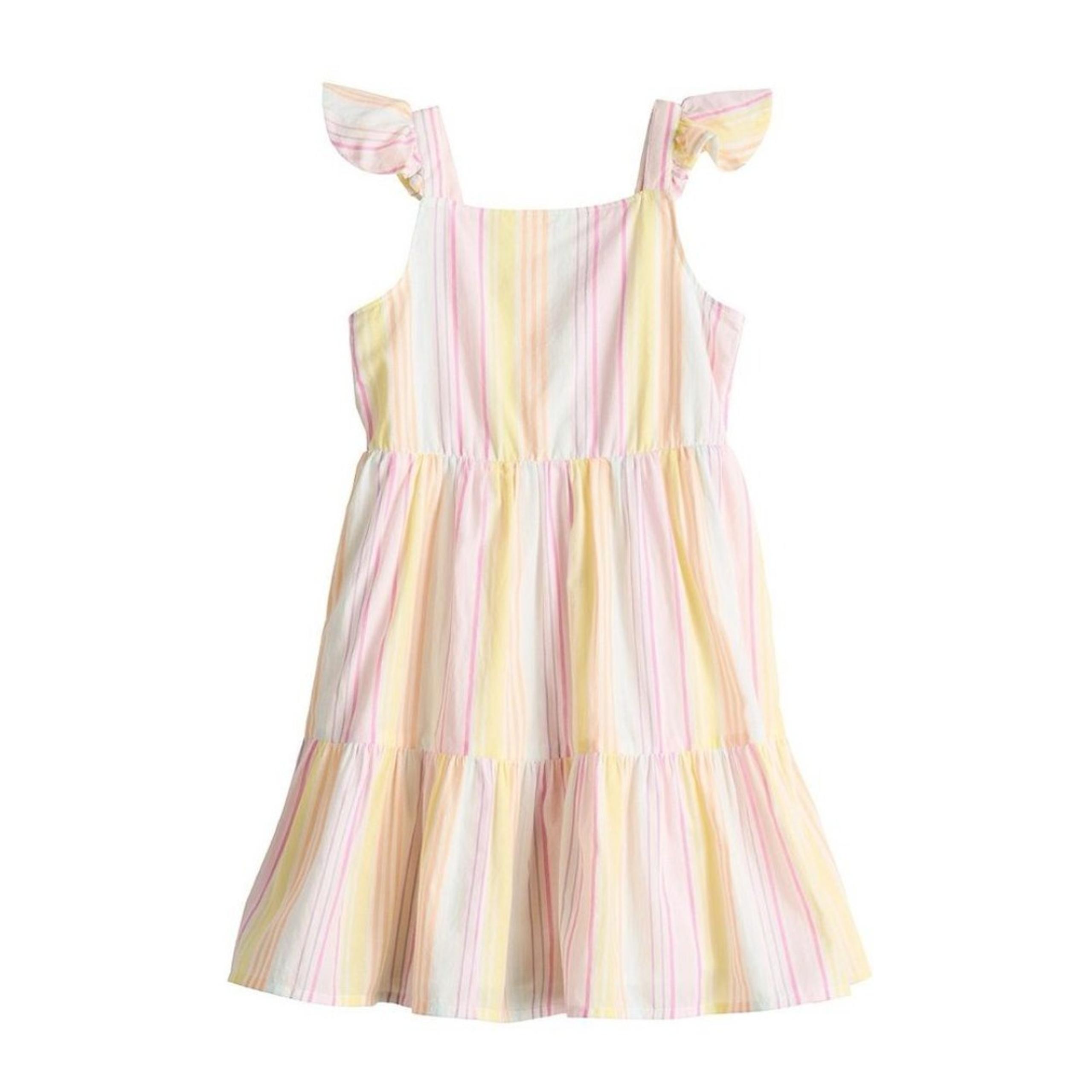 Striped Pink and Yellow Kids Dress, Size 7