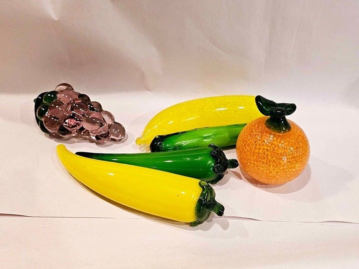 6 vintage Murano Style Hand Blown Glass Fruits and Vegetables