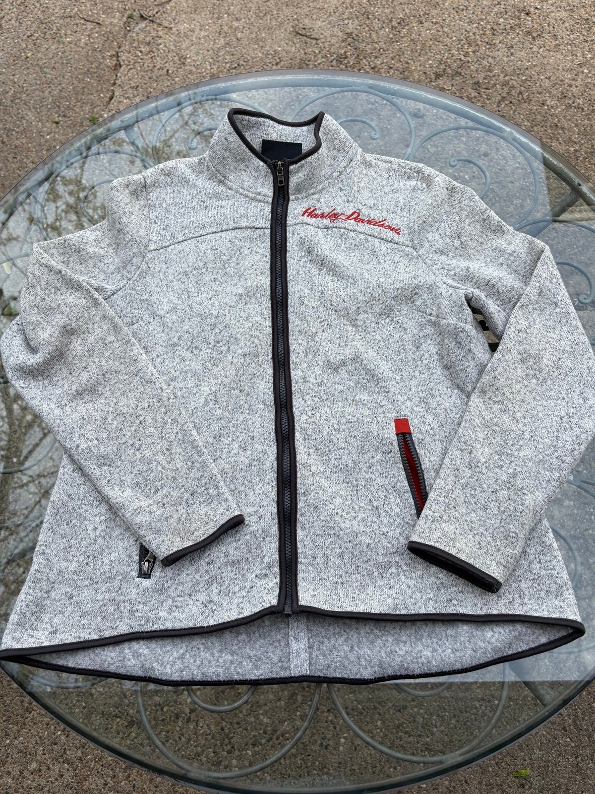HARLEY DAVIDSON WOMENS GRAY BLACK ZIP TOP JACKET Large Full Zip Biker Genuine