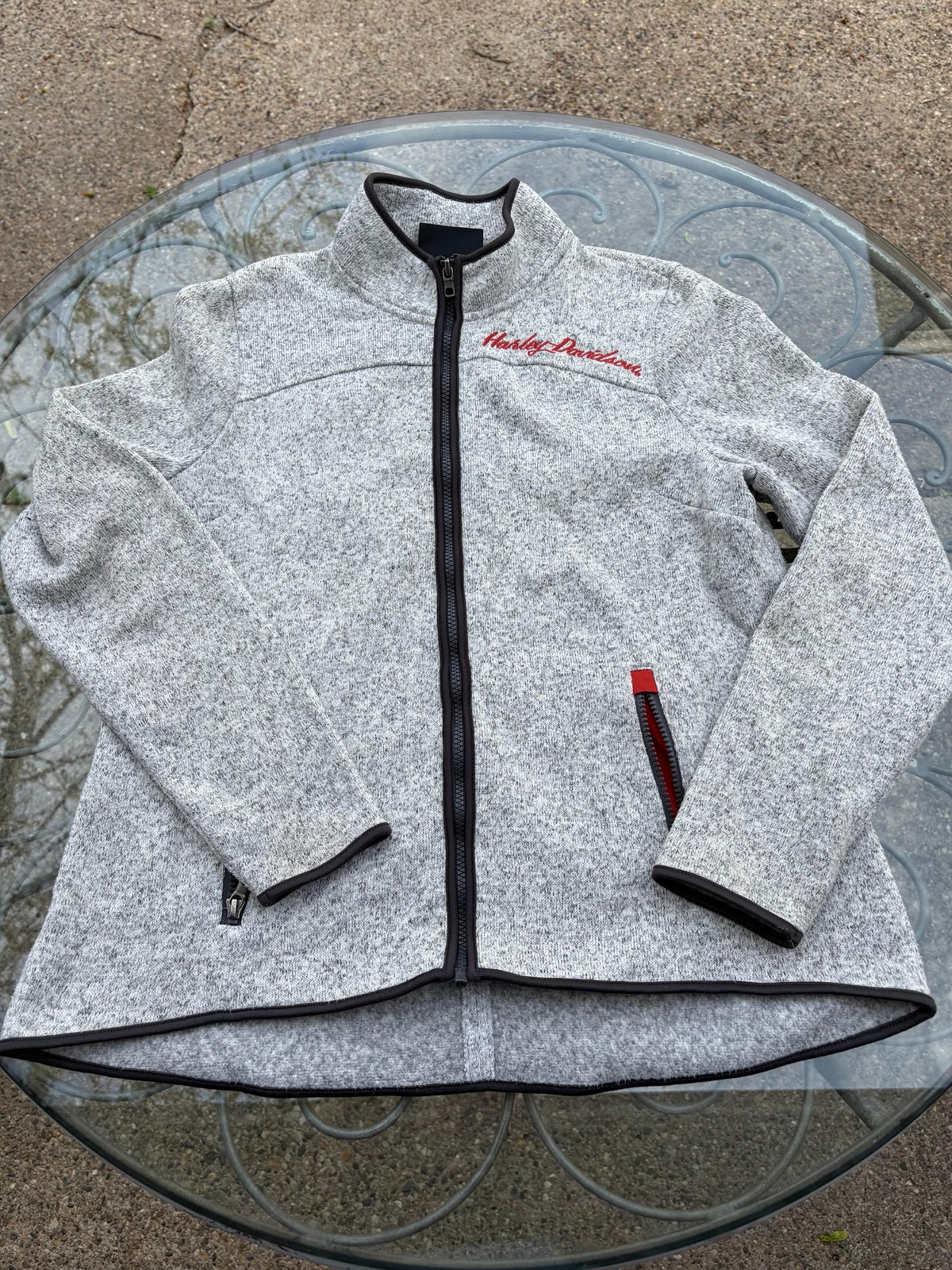 HARLEY DAVIDSON WOMENS GRAY BLACK ZIP TOP JACKET Large Full Zip Biker Genuine