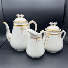 Antique 1800's Haviland Limoges Nautical Rope Coffee/Teapot, Cream, Sugar Set