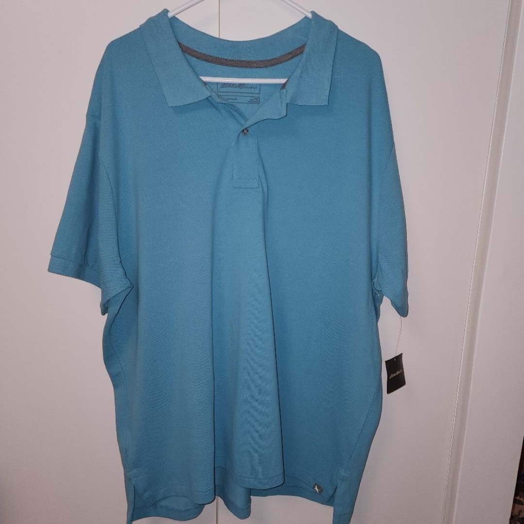 Nwt eddie bauer mens short sleeve collared polo ocean blue sz 2XL 100% cotton