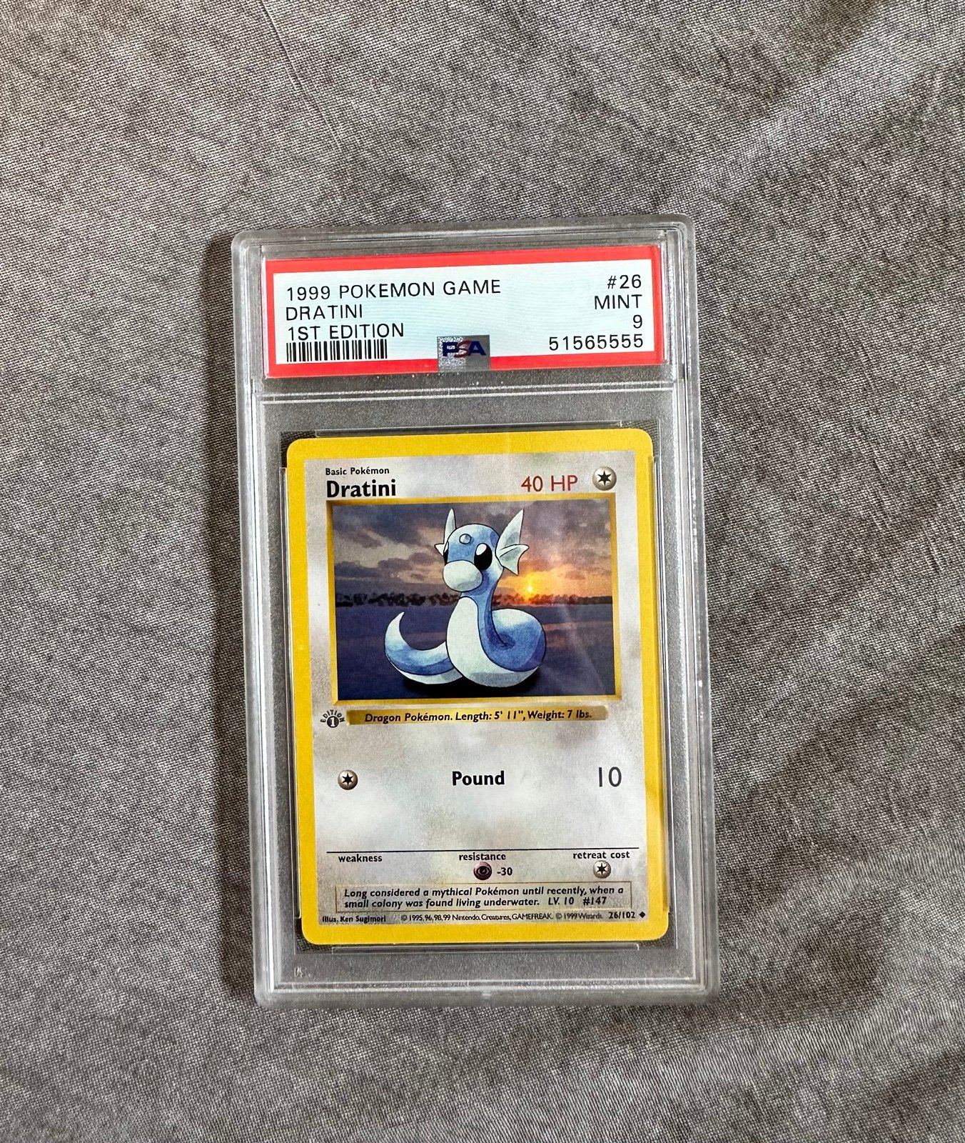 Pokemon Dratini 26/102 1st Edition Base Set 1999 Pokemon Game Shadowless PSA 9