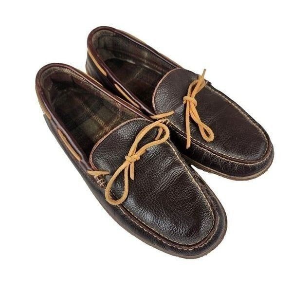LL Bean Pebble Leather Moccasin Slip-On Loafer Driving Shoes Mens 13 Brown