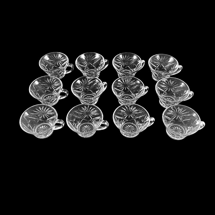 12 Anchor Hocking Clear Glass Starburst Punch Cup Early American Prescut EAPC