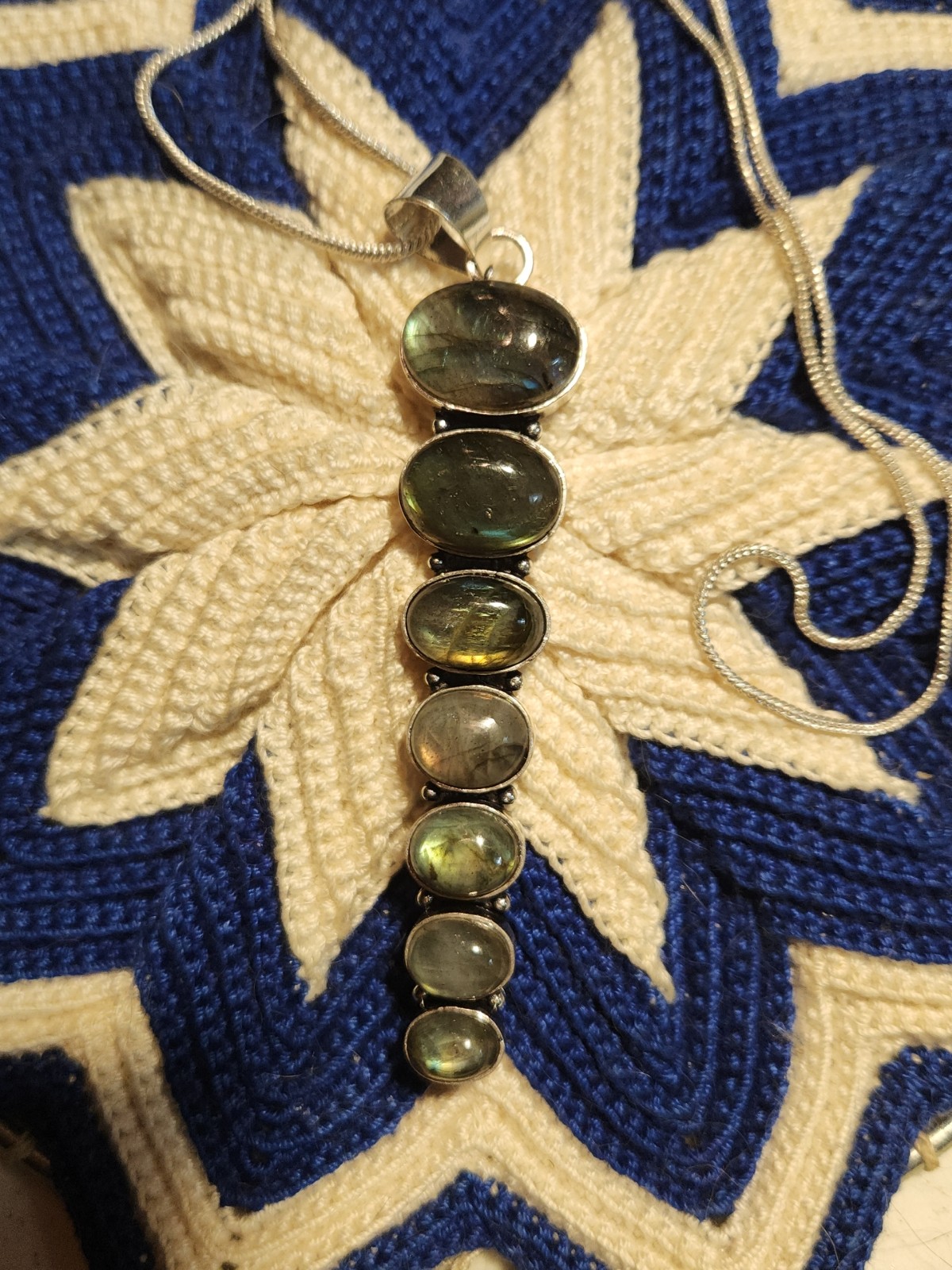 ~Fabulous, XL&Long, 7-Pc Labradorite Cabo Pendant. Stones Are All Various Sizes~