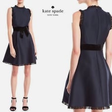 Kate Spade Fit & Flare Sleeveless Party Cocktail Dress Velvet Bow Navy Blue Sz 4