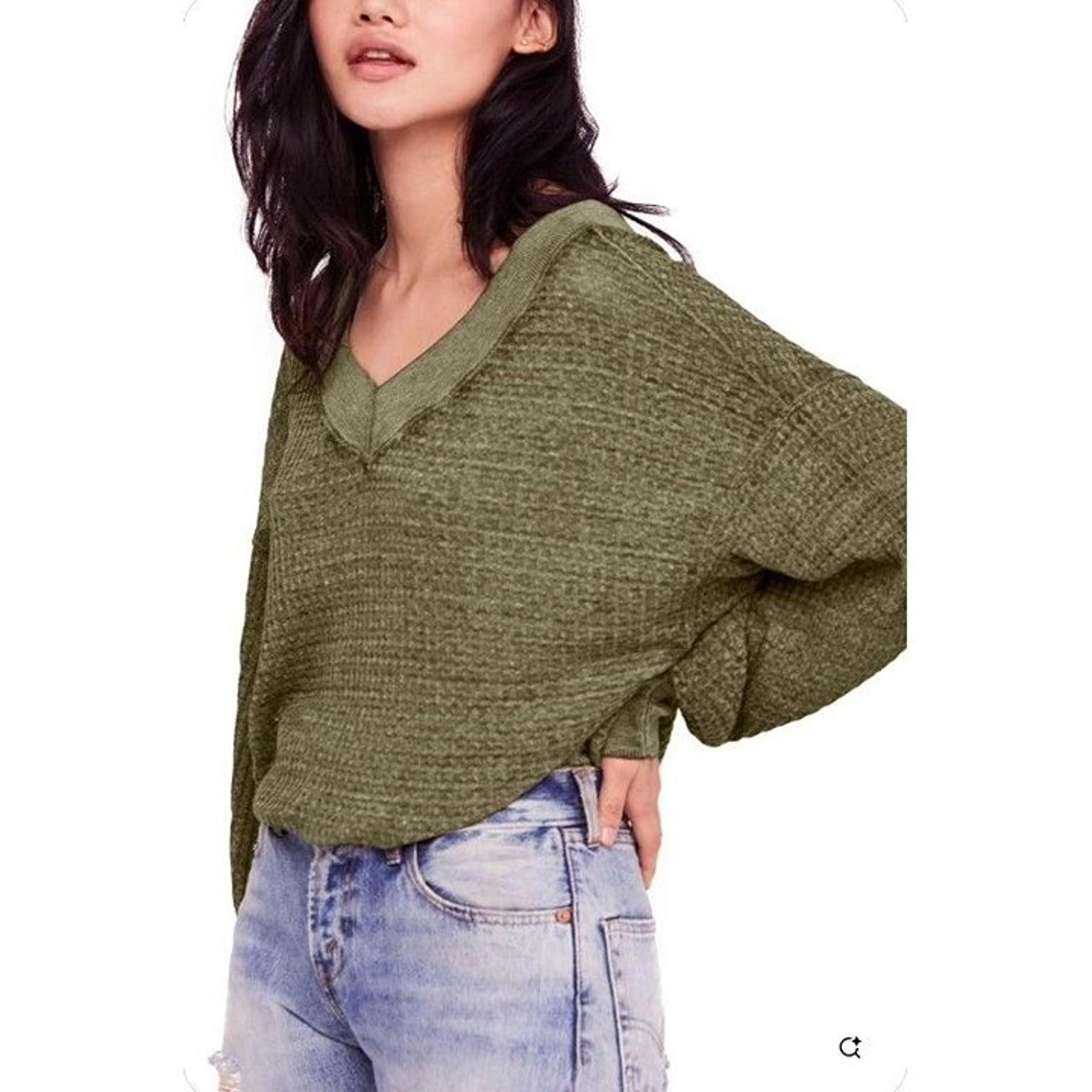 Free People We the Free South Side Thermal L Oversized Waffle Knit V-Neck Top