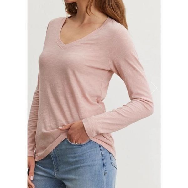 Velvet by Graham Spencer Original Size Small Cotton Slub V-Neck Coral Salmon