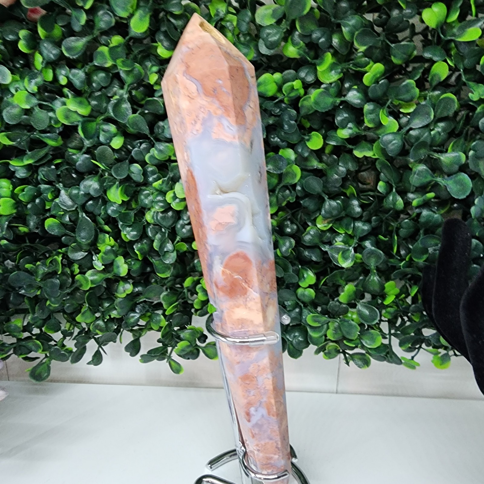 Pink druzy agate wand